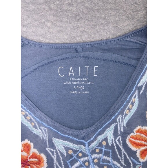 Caite & Kyla Seo Top TShirt Dress Boho Blue Large Embroidered Tie Dye Handmade - Picture 4 of 9
